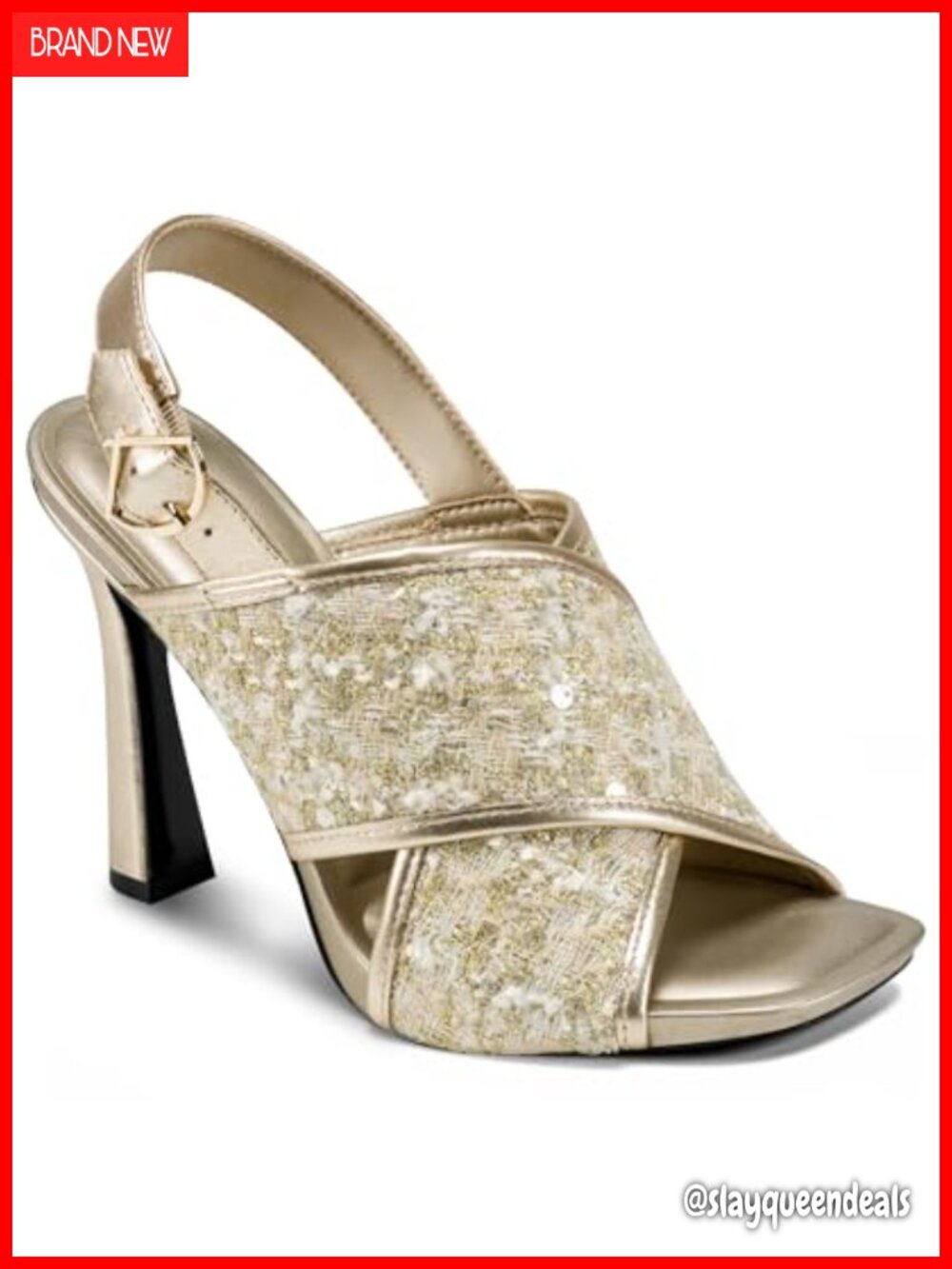 Bedazzled Peep Toe Slingback Block Heel Sandal Leather Formal Dress Heel